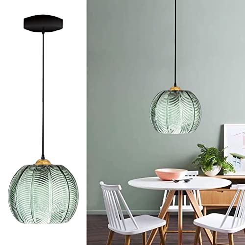 Lámpara colgante de cristal verde con rayas y cable ajustable 7