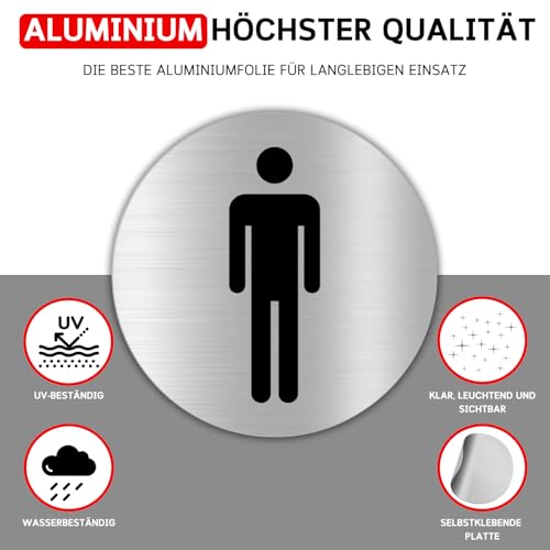LEIASA | Selbstklebendes WC-Schilder für Männer - Dicke 0,6 mm - Durchmesser Ø 100 mm - Aluminium Toilettenbeschilderung - WC-Schilder für Männer (Mann Toilettenschild)