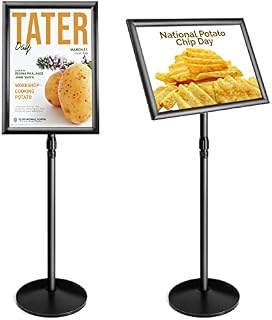 A4 Poster Stand Floor Standing Display Holder Snap Frame Stand Aluminum Sign Holder, Angle & Height Adjustable TelescopingNotice Stand for Wedding/Business Activities DisplayBlack
