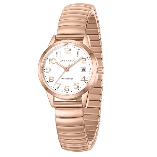 Timever Montre à Quartz analogique pour Femme avec Bracelet Extensible en Acier Inoxydable,Date,Étanche 3 ATM,Gros Chiffres,Idée de Cadeau pour Dames et Amie