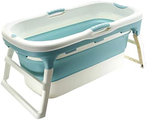 Foldable Plastic Adult Bathtub Portable Bath Barrel Foldable Available Throughout The Family with Carrying Handle 113X59X53CM (Color : Blue)