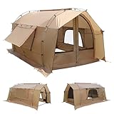 GOGlamping トンネルテント 自立式【カヌー】 1/2人用 ツールーム アルミポール付属 メッシュ付き前後ドア 「片側ドア取り外し可能」 メッシュ付き立体窓 防虫 通気 防水 耐水圧3000㎜ 軽量 コンパクト 設営簡単 ソロキャンプ デュオキャンプ アウトドア 収納袋付きー290×180×150cm (サンド)