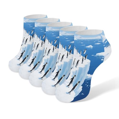 VstaDank Glacier Penguins Ankle Socks 5 Pairs Fashion Invisible Low Cut Sock for Adult Casual Short Sock Soft Cozy No Show Socks