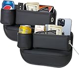 PLEW Anti-Drop Car Seat Gap Filler Organizer, Premium Leather Console Organizer, Easy Access to Phone/Keys, Universal Fit for Car SUV Truck Multi-Purpose Essentials Organizer(2PC)