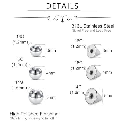 Zolure Fake Piercing Fake Eyebrow Ring Fake Lip Labret Studs Replacement Balls Spike with 100pcs Sticker Non-Piercing Body Jewelry2