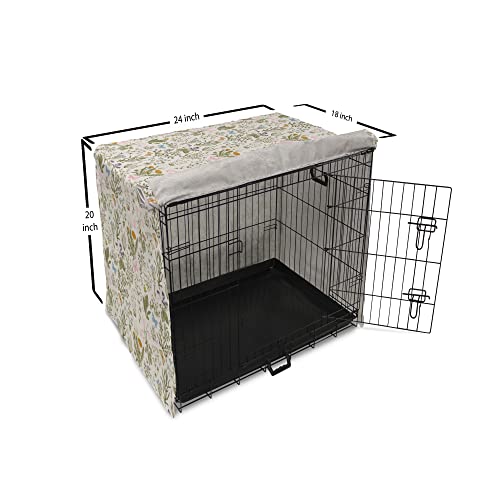 Ambesonne Floral Dog Crate Cover, Vintage Garden Plants Herbs Flowers Botanical Classic Design Art, Easy to Use Pet Kennel Cover for Cats & Medium Dogs, 24 Inch, Pink Blue - Thumbnail 6