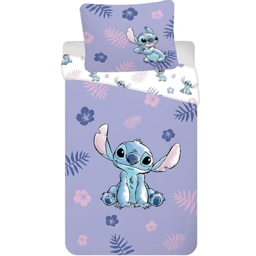 Parure de lit Disney Lilo & Stitch pour lit junior | Housse de couette 100x135 cm & taie d’oreiller 40x60 cm, 100% coton | Douce & respirante | Design...