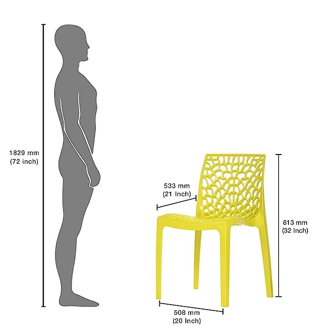 Image of Supreme Web Plastic Chair |Armless Chair for Home, Dining Room Set, Cafe & Outdoor Use |with Weight Bearing Upto 220kgs(Color:Yellow; Pack of 1)