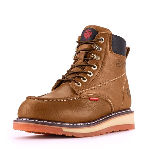 SUREWAY Mens Heavy Duty Soft/Composite/Steel Toe Work Boots for Men-Comfortable,GoodyearWelt,Full Grain Leather,6 in Wedge Moc Toe Construction Boots/Shoes
