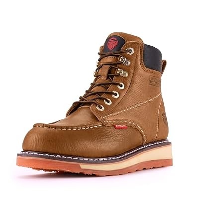 SUREWAY Mens Heavy Duty Soft/Composite/Steel Toe Work Boots for Men-Comfortable,GoodyearWelt,Full Grain Leather,6 in Wedge Moc Toe Construction Boots/Shoes