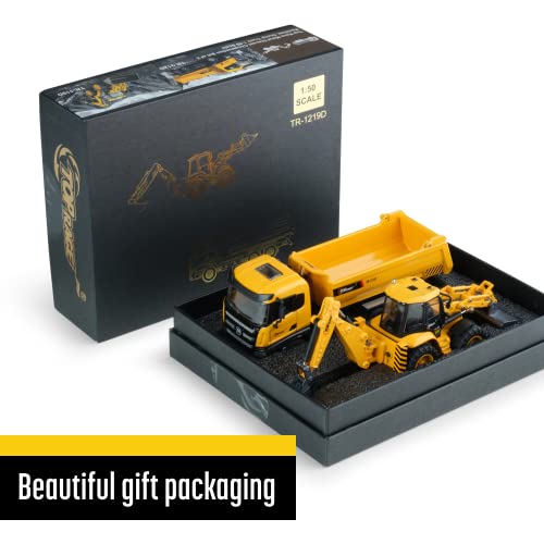 Top Race Diecast Set 〡Dump Truck and Tractor Toy with Backhoe〡Construction Trucks for Boys and Kids〡Realistic Models Great Gift Idea - Thumbnail 4