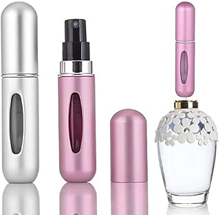 Perfume Atomiser Underfill Spray Bottle, 2 PCS Refillable Empty Mini 5 ml Fragrance Bottle Dispenser Portable for Home Travel Business Trip Outdoor Activities (Silver & Pink