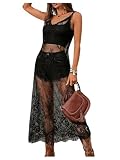 GORGLITTER Women's Sheer Lace Overlay Maxi Dress Festival Party Concert Sleeveless V Neck See Through Dress Black Medium