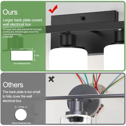 Image of Indoi 6-Light Bathroom Light Fixtures, Matte Black Modern Vanity Lights with Milky White Shades, Bathroom Wall Lamp for Mirror Living Room Cabinet Bedroom Porch