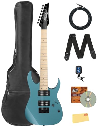 Ibanez GRG7221M RG GIO 7弦エレクトリックギター - メタリックライトブルーバンドル ギグバッグ、チューナー、ストラップ、楽器ケーブル、Austin Bazaar教則DVD、ポリッシュクロス付き