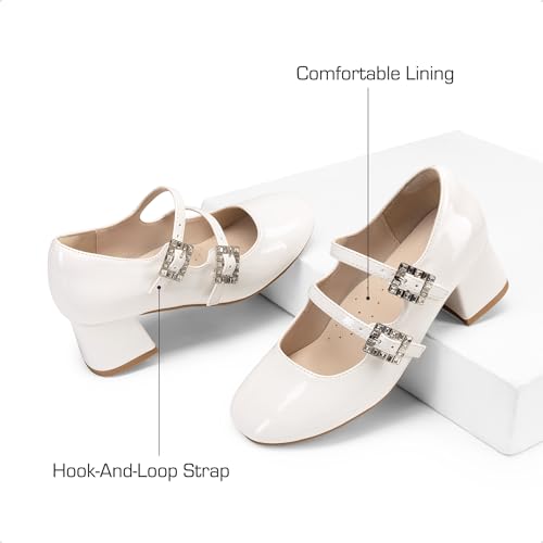 DREAM PAIRS Girls Dress Shoes Mary Jane Double Straps High Heel Easter Wedding Party Church Princess Communion Pumps for Little/Big Kids,Size 13 Little Kid,White,KKUMPU2503 - image 6