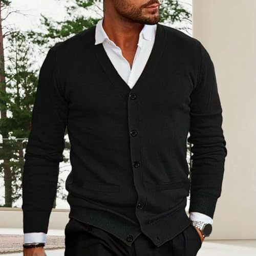 Autumn Winter Men Casual V-Neck Cardigan Sweaters Solid Cotton Embroidery Long Sleeve Business Jerseys4