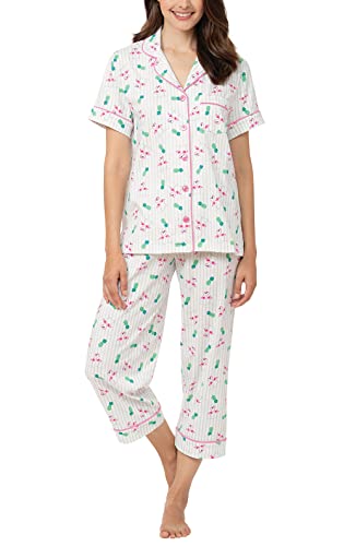 PajamaGram Pijama feminino de algodão - Conjunto de pijamas capri...