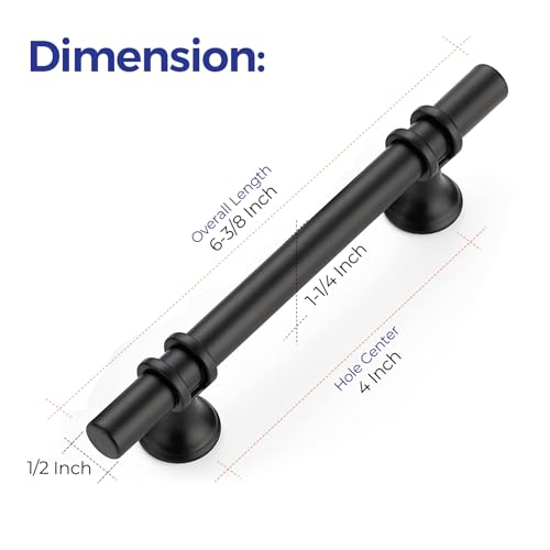 Image of Ravinte 30 Pack 6-3 /8 Inch Cabinet Pulls Kitchen Cupboard Handles with Round Base Matte Black Drawer Pulls Cabinet Handles 6-3 /8 inch Length,4 inch Hole Center