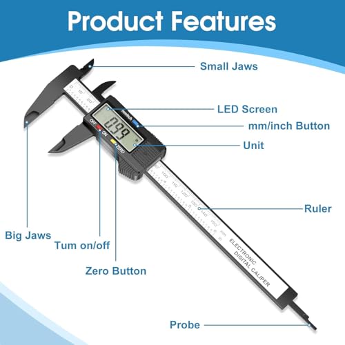 Image of Plastic Digital vernier caliper, 6 inch with Large LCD Screen, Electronic Vernier Caliper Gauge Micrometer