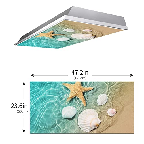 2ft x 4ft Fluorescent Light Covers Sea Water Beach Starfish Shell Conch Light Filters-Easy Setup for Office,Hospitals,Home & Classrooms,Reduce Glare & Flicker