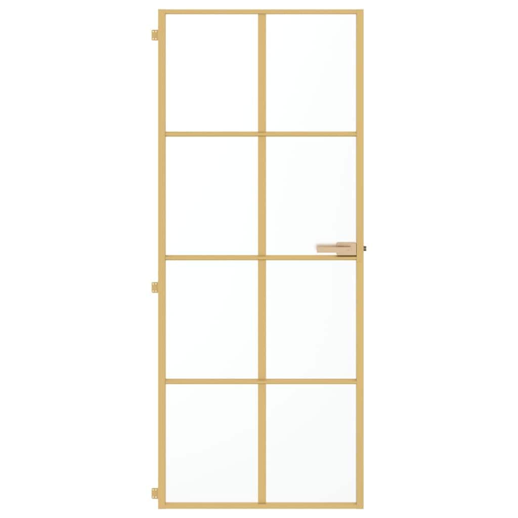 vidaXL Puerta de Interior, Puerta de Panel, Panel de Privacidad, Puerta Decorativa para Dormitorio Baño, Vidrio Templado y Aluminio Dorada