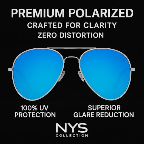 NYS Collection Premium Polarized Classic Aviator Sunglasses, Lightweight Frame, 63mm Lenses, UV400 for Men & Women4