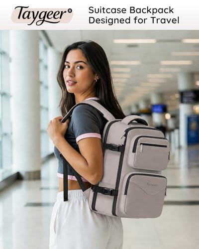 Image of Taygeer Travel Backpack with Shoe Pouch, TSA Approved Personal Item Bag | Carry on Backpack with Water Bottle Pocket, Casual Daypack Fits 15.6'' Laptop, Travel Gifts for Gym Business Work, Brown
