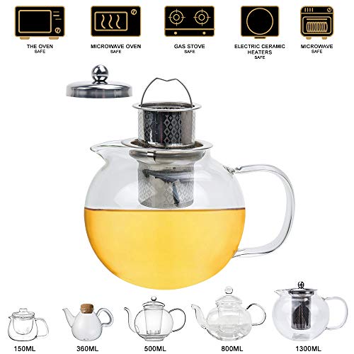 izBuy 1300ml Glass Teapot with Removable Stainless Steel Infuser & Lid, Larger Capacity Tea Kettle, Blooming and Loose Leaf Tea Maker - Thumbnail 3