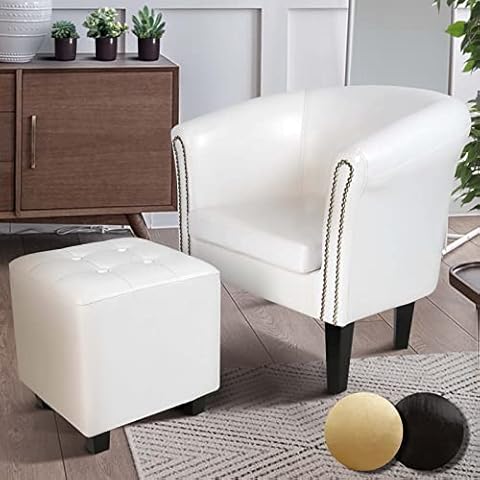 MIADOMODO Sillón Chesterfield con Reposapiés de Cuero Artificial y Patas de Madera Cover