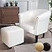 MIADOMODO® Chesterfield Sessel mit Hocker - aus Holz und Kunstleder, Kupfernieten, Farbwahl - Loungesessel inkl. Sitzhocker, Clubsessel, Armsessel, Cocktailsessel, Wohnzimmer Möbel (Weiß)