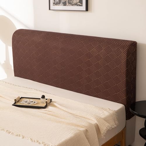 Image of HOMETHREADS Stretchable Lycra /Velvet Headboard Cover | Soft, Dust-Proof & Wrinkle-Resistant Bed Back Protector | Fits Leather, Wooden & Fabric Bedsides | for 2ft to 3.3ft Beds (Coffee,85x65cm)