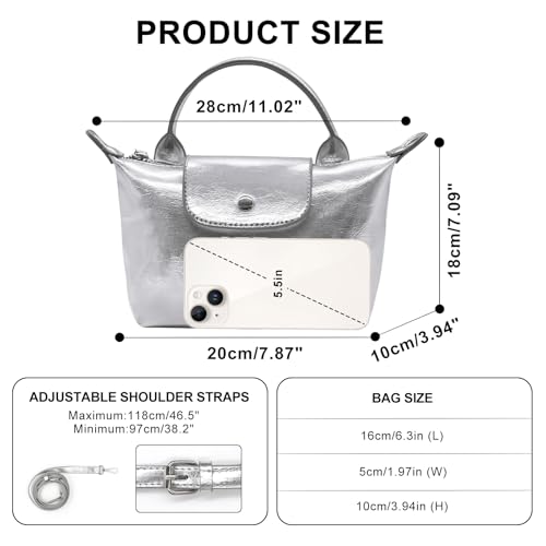 Bolso pequeño bandolera de cuero metálico para mujer miniatura 3