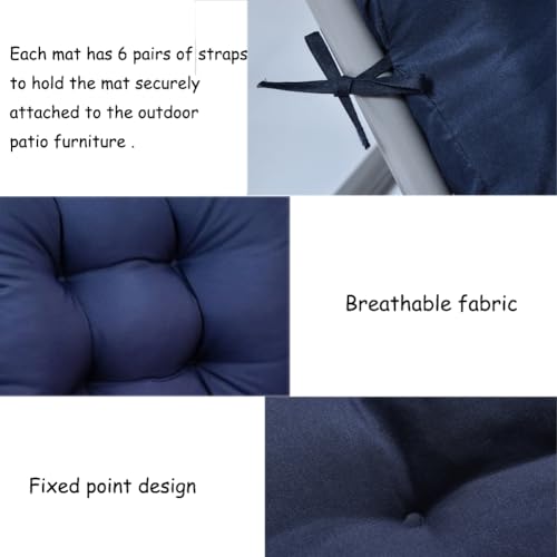 Patio Chaise Lounger Cushion, Lounge Chair Recliners Chair Cushions, Rocking Chair Sofa Cushion with 6 Ties,Thick Padded Swing Bench Cushion，61x18.89x3.14in (Navy Blue)