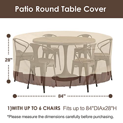Vailge Round Patio Furniture Covers, 100% Waterproof Outdoor Table Chair Set Covers, Anti-Fading Cover For Outdoor Furniture Set, Uv Resistant, 84" Diax28 H, Beige & Brown #TOP1
