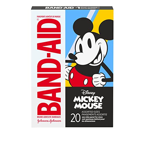 Image of Band-Aid Brand Adhesive Bandages for Minor Cuts & Scrapes, Wound Care Featuring Disney's Mickey Mouse, Fun Bandages for Kids and Toddlers, Assorted Sizes, 20 Count (Pack of 2)