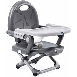 Trona Portatil Cam Chicco Pocket Snack Alzador de Silla para Niños para Comer, Apto de 6 Meses hasta 3 Años (15 kg), Trona de Viaje Portátil y Ajustable para Bebés, Compacta y con Bandeja - Gris (Dark Grey)
