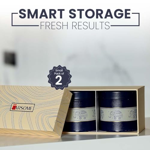 Image of Mandala Collection Airtight Kitchen Container Set| 450ML- Set of 2| Food Grade Metal Jars for Masala, Seeds, Cookies & Dry Storage| Vacuum Lid, Rust Resistant| Blue Elephant Canisters