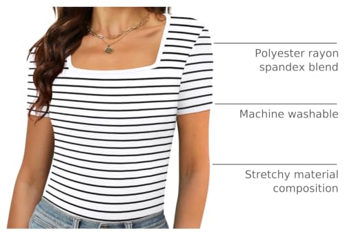 Image of XIEERDUO Womens Square Neck Short /Long SleeveTops 2024 Spring Summer Slim Fit Tees Shirts