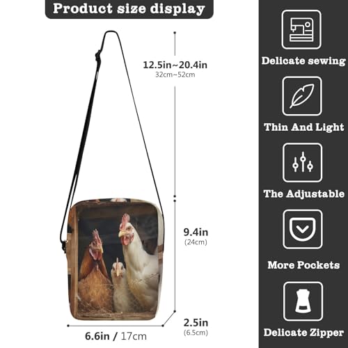 messenger bag cute mens shoulder bags crossbody Shoulder Handbags Adjustable Strap for Outdoor Daily Outdoor Daily- A Chicken Coop with Hens and Roosters3