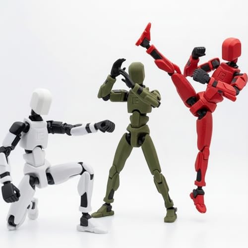 Image of TADCraft Dummy13 Fully Articulated Action Figure - 5.4 Inch 3D Printed Poseable Robot Toy | DIY Assembly Kit | Flexible Joints for Dynamic Poses | Set of 3 (Red, Army Green, White)