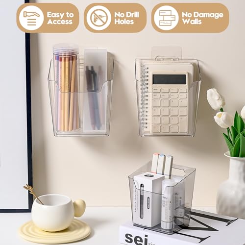6 Pack Drink Packet Organizer, Clear Acrylic Cabinet Door Organizer Adhesive, Wall Mount Caddy Utensil Holder Floating Bin for Tea Bag Kcup Storage, Sewing Tools, Laundry Pods, Small Cleaning Supply by Hiopeak - Used condition - Image 5