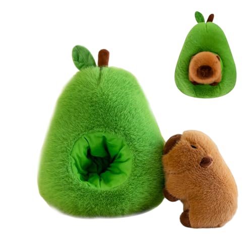 XPJBKC 2 in1 Capybara Kuscheltier, 35CM Capybara in Avocado Plüschtier, Niedlich Avocado Plüschtier, Abnehmbare Cute Plushies, Super Weiche Gefüllte Spielzeug Plüsch für Home Deko