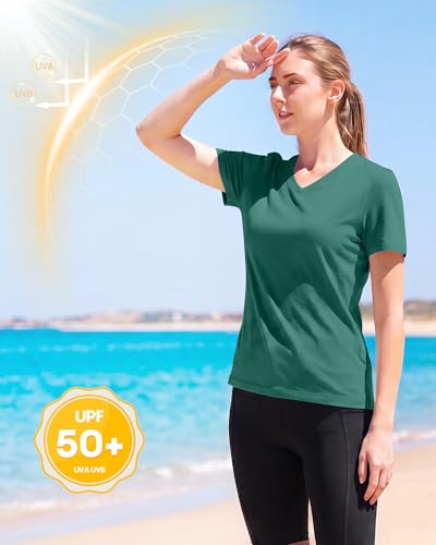 Image of Runhit Womens Workout Tops Short Sleeve UPF 50+ Athletic Sun Shirts Quick Dry V Neck T-Shirt Moisture Wicking Gym Hiking Tee