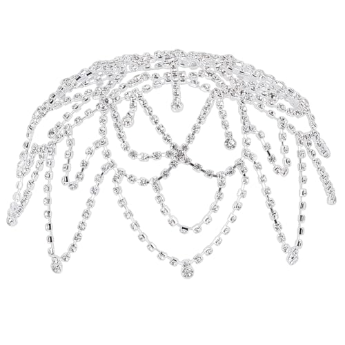 PLIGREAT Copricapo vintage anni '20 con strass, fascia per capelli in rete di cristallo, per spose, gioielli e catenine, copricapo del Grande Gatsby, per feste in costume da ballo