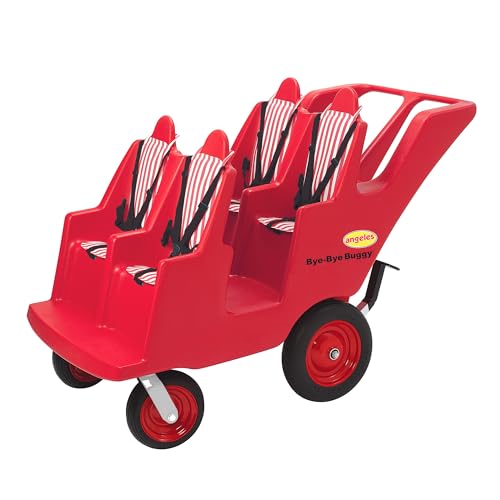 Angeles Bye Bye Buggy Daycare Stroller, 4 Passenger Red with Stripes