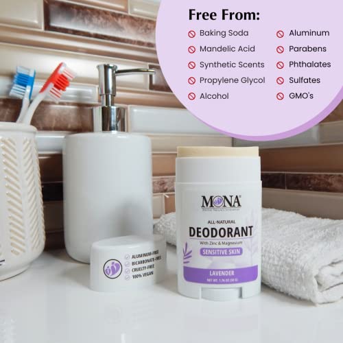 Image of MONA BRANDS All Natural Deodorant For Women & Men | For Sensitive Skin | No Aluminum or Baking Soda | (2-Pack LAVENDER 1.76 Oz each)