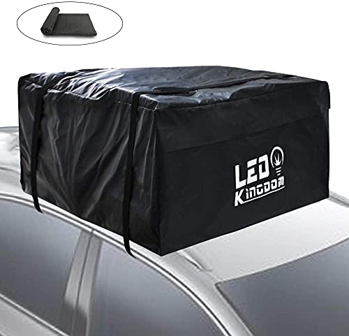 LED Kingdomus Car Roof Bag, 20 Cubic Feet for car with/Without Roof Rack, Includes Roof Top Mat(20 Cubic feet for car Without Rack)