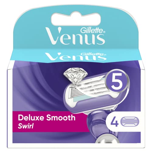 Gillette Venus Deluxe Smooth Swirl, Ersatzklingen für Damenrasiermaschine, 4 Stück, Maschineneinsätze mit 5 Klingen wie Diamant