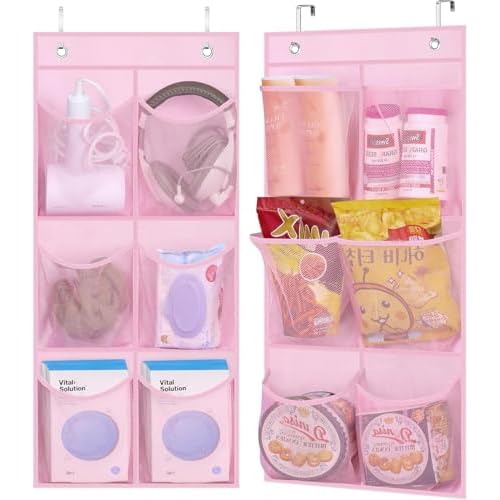 KIMBORA 2 Packs Narrow Kids Over the Door/Wall Shoe Organizer Small Baby Hanging Shoe Rack for Closet with Clear Mesh Pocket Shoe Storage for Toddler Girl Bedroom, Bathroom, RV, Pantry, Camping (Pink)